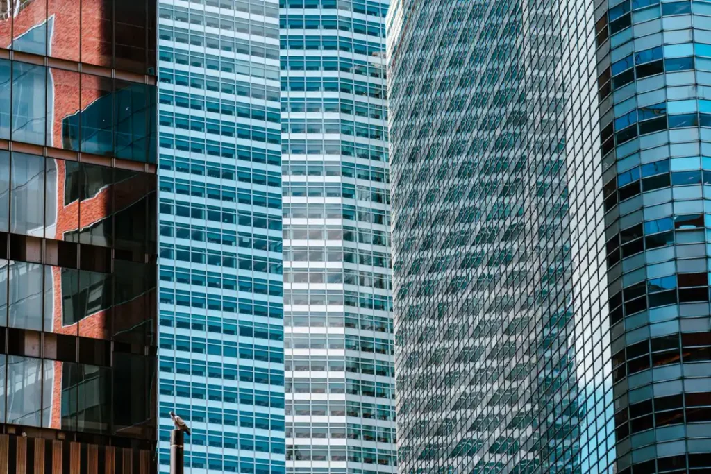 Glazed office tower facades comparing double glazing, Low-E coatings and triple glazing for commercial windows