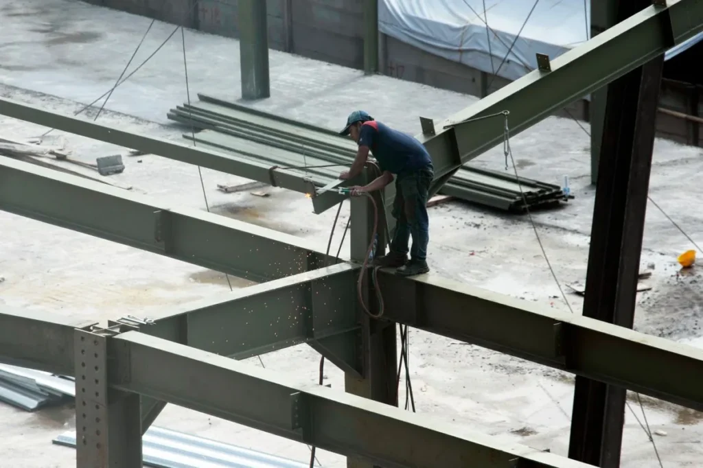 Structural steel frame being erected - EN 1090 CE marking for structural steel and metalwork from China