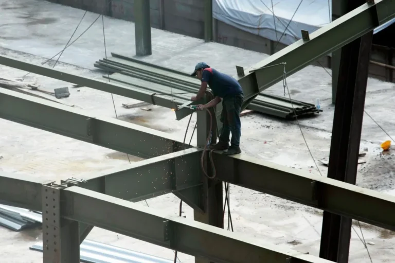 Structural steel frame being erected - EN 1090 CE marking for structural steel and metalwork from China