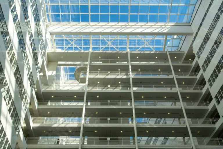 Public building atrium interior — government project sourcing from China for FF&E and building materials