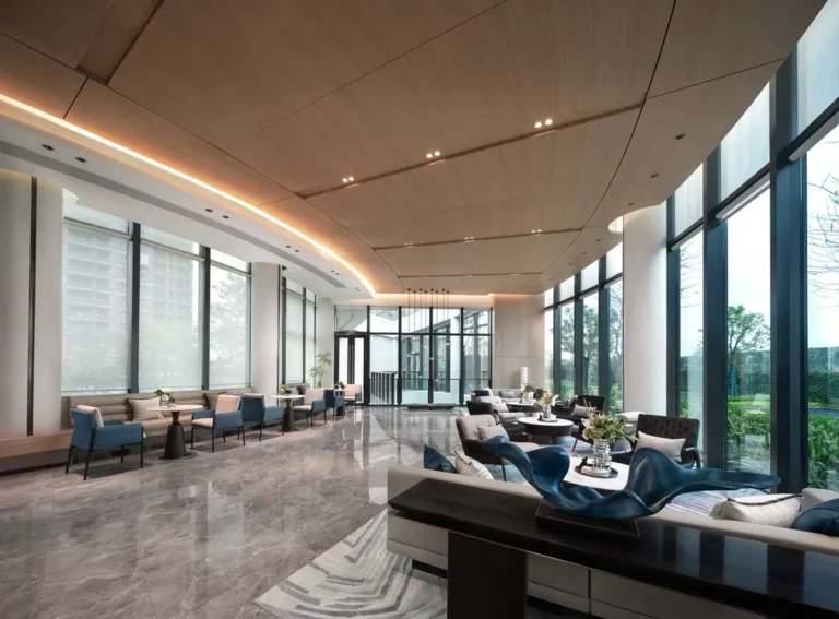 Hotel lobby FF&E installation showing furniture, fixtures and equipment in a commercial hotel project