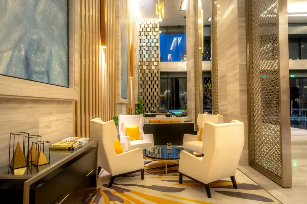 Hotel lobby lounge armchairs and coffee table - hotel lobby furniture sourcing from China