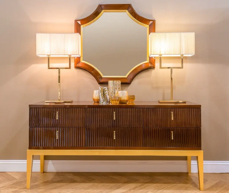 Wood-finished hotel casegood showing the laminate vs veneer hotel furniture decision
