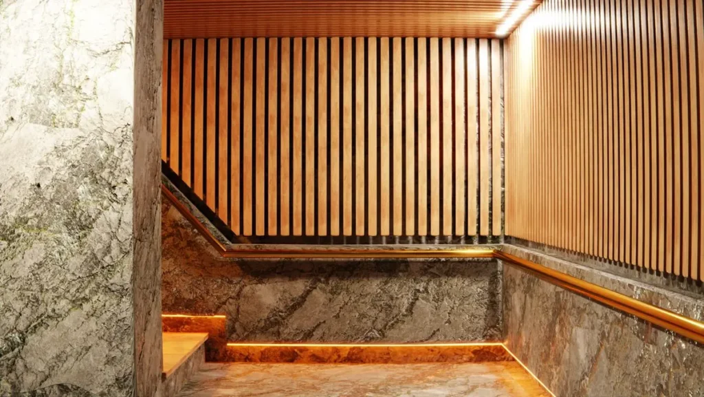 Marble stone wall cladding in commercial interior - marble cladding sourcing from China