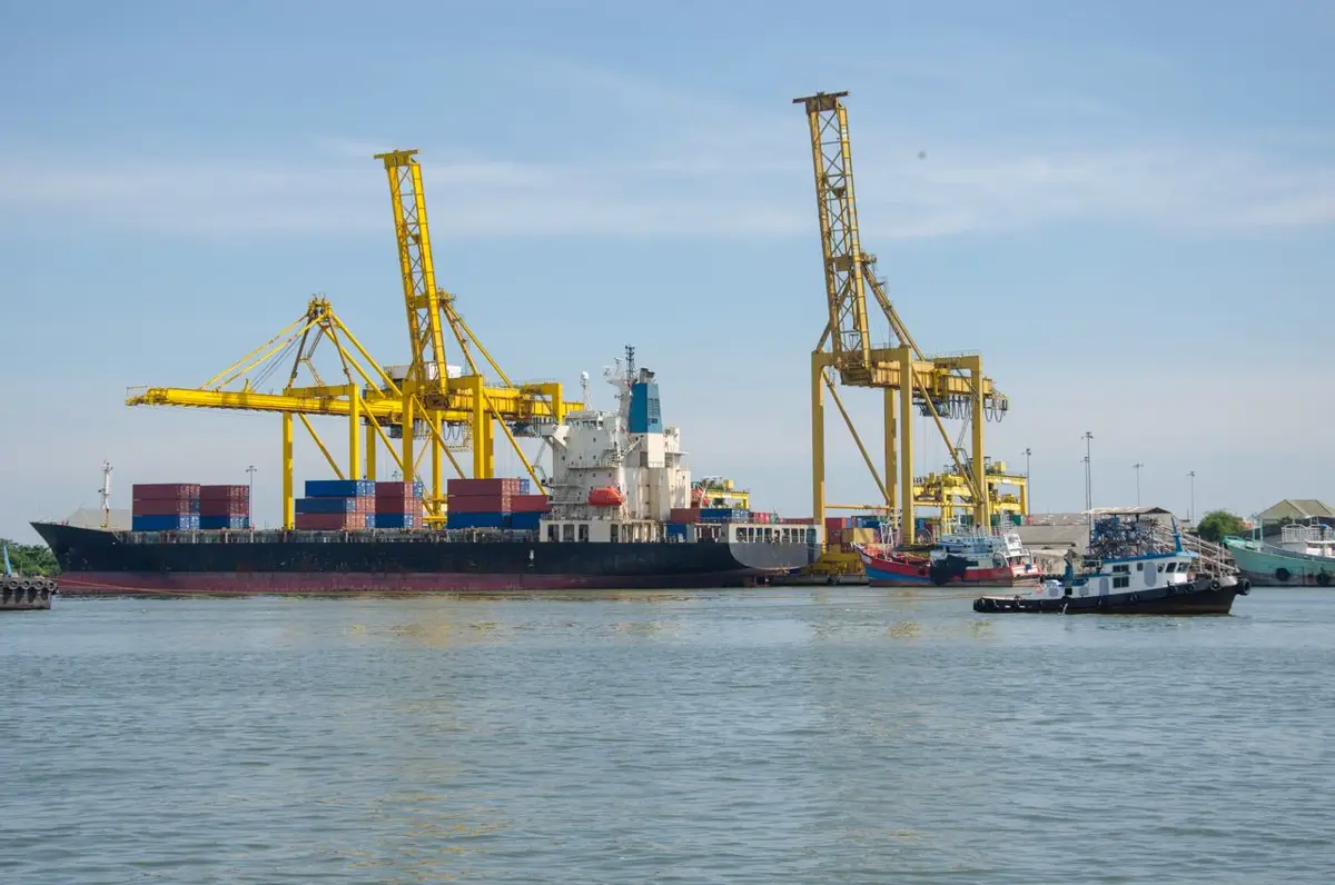 Container terminal cranes loading a vessel — marine cargo insurance for a China project shipment