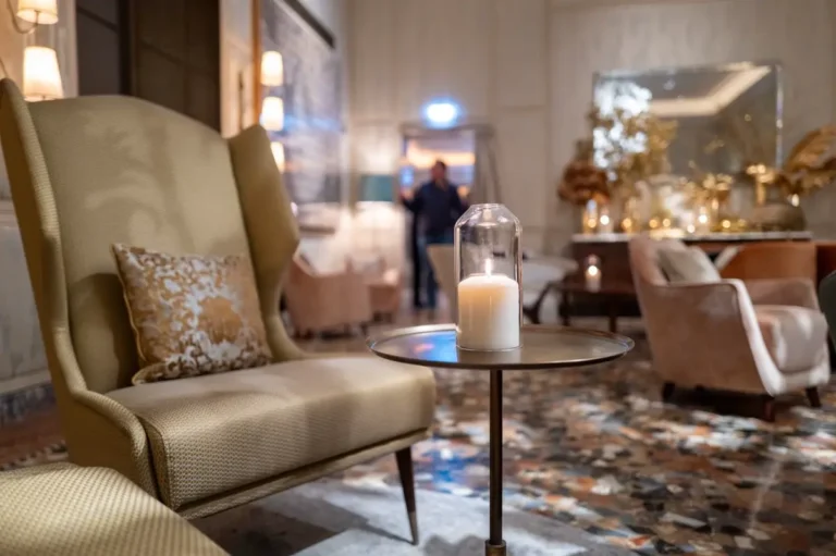 Lounge armchairs in a senior living community common area furnished through China FF&E procurement