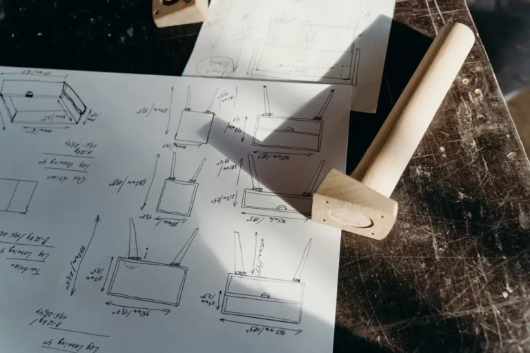 Shop drawing approval cycle with Chinese factories showing dimensioned production drawings for custom joinery