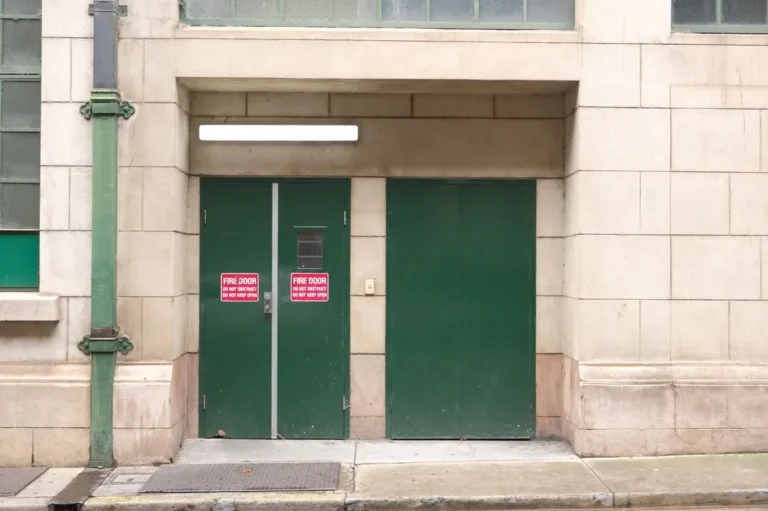 Labelled fire doors in a commercial building, illustrating UL 10C and NFPA 80 requirements for fire doors sourced from China