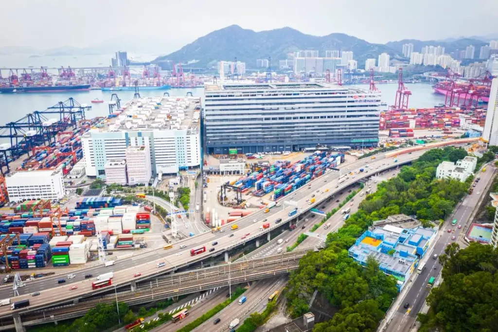 Container terminal handling exports subject to US import duty structure on furniture and building materials from China