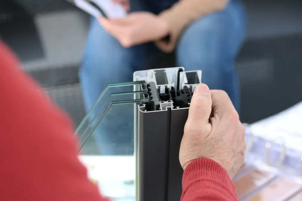 Aluminum window frame sample being checked for export certification standards