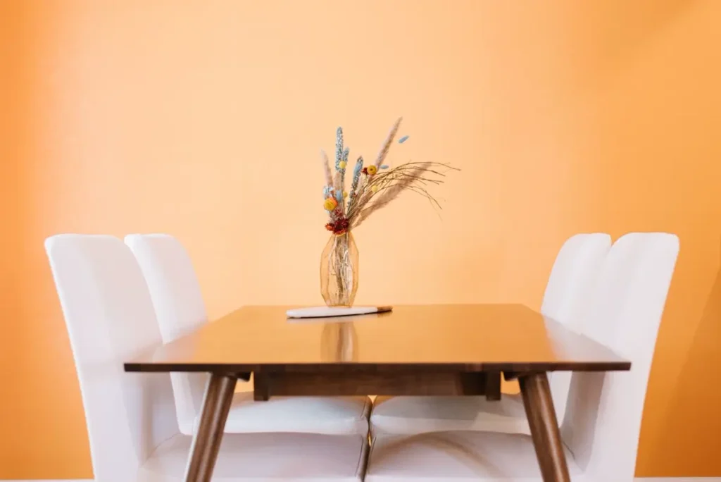 Solid wood dining table with upholstered chairs - wood table sourcing from China