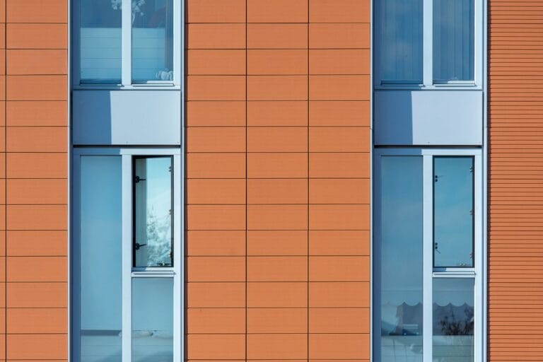 Aluminium panel facade cladding on a modern commercial building