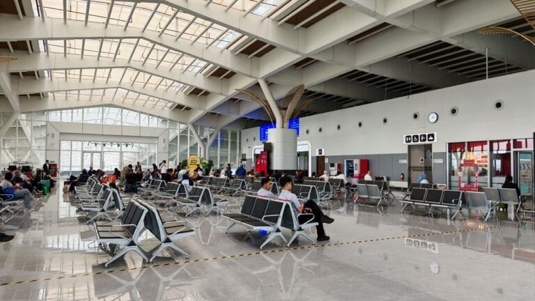 Airport lounge seating in a busy terminal fit-out