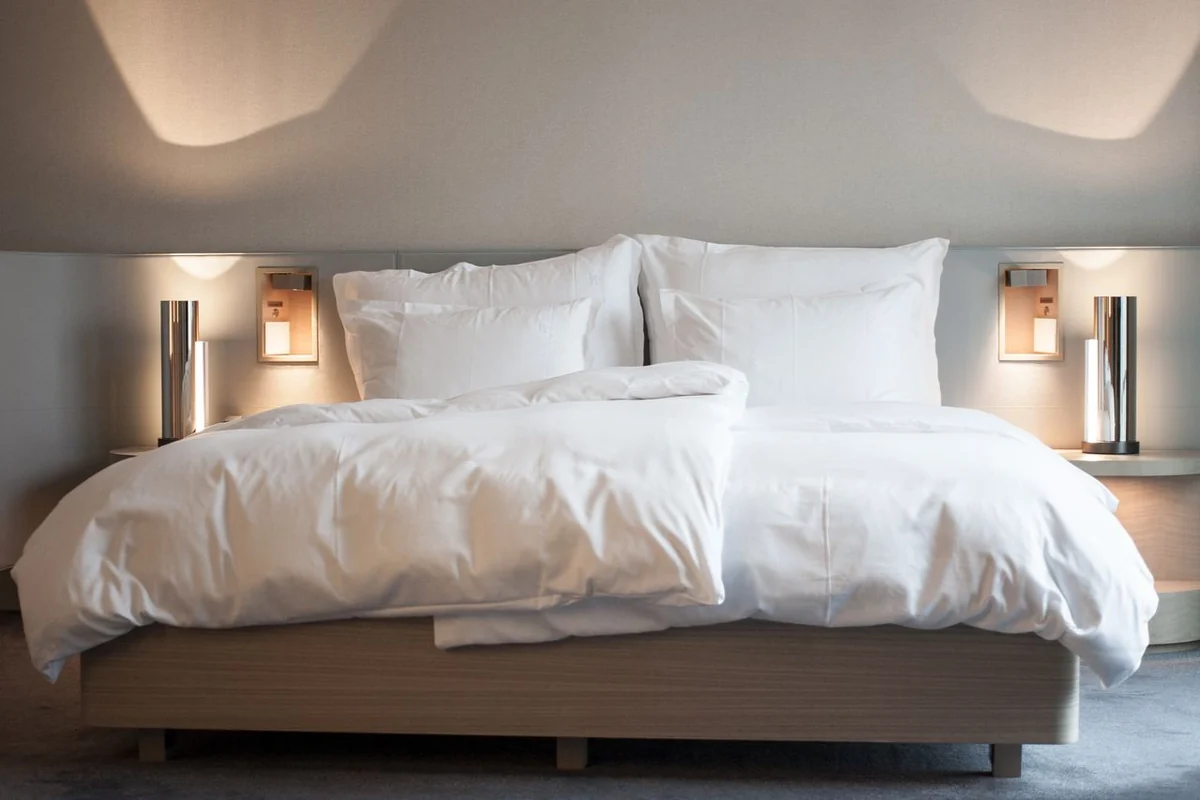 Hotel bed made up with mattress, duvet and pillows, the three separate supply chains behind a hotel bedding package sourced from China