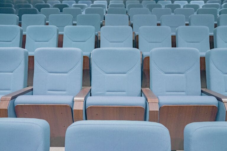 Rows of seating in a commercial cinema auditorium