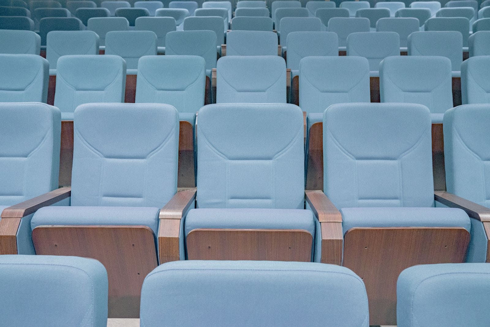 Rows of seating in a commercial cinema auditorium