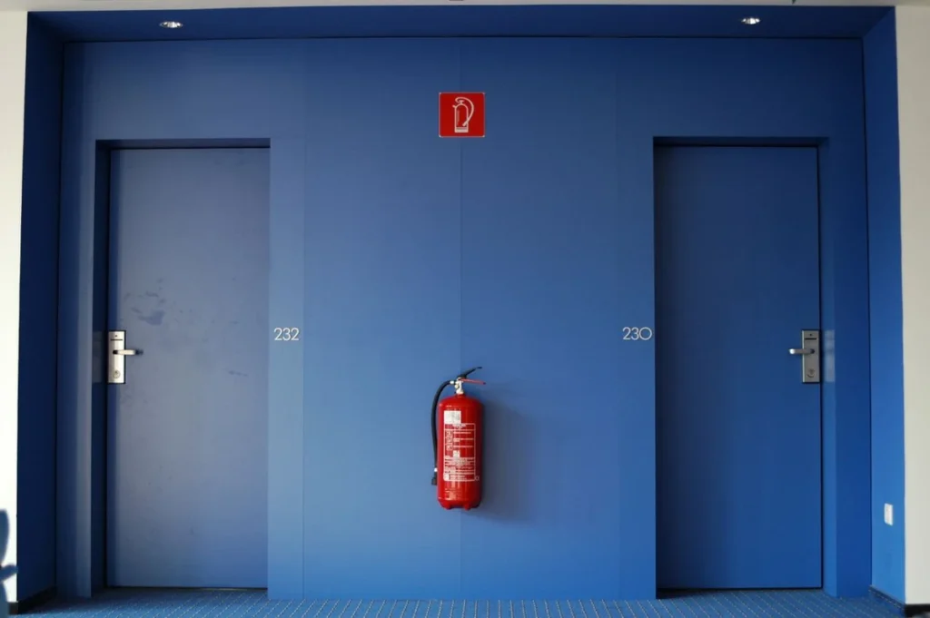 Commercial corridor doors with lever handles and access plates, the openings a door hardware schedule specifies before a China quote