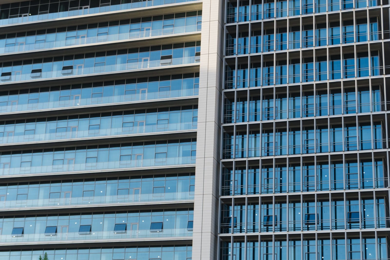 Glazed facade of a commercial building with aluminium windows