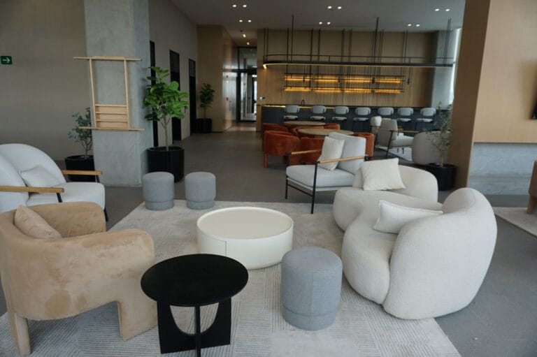 Upholstered lounge seating in a contract interior