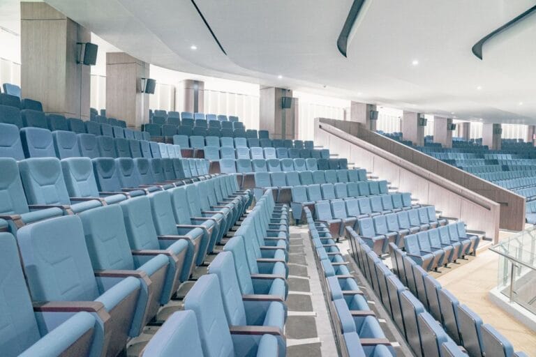 Tiered auditorium seating in a lecture theatre