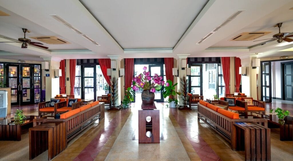 Hotel resort lobby interior with contract furniture