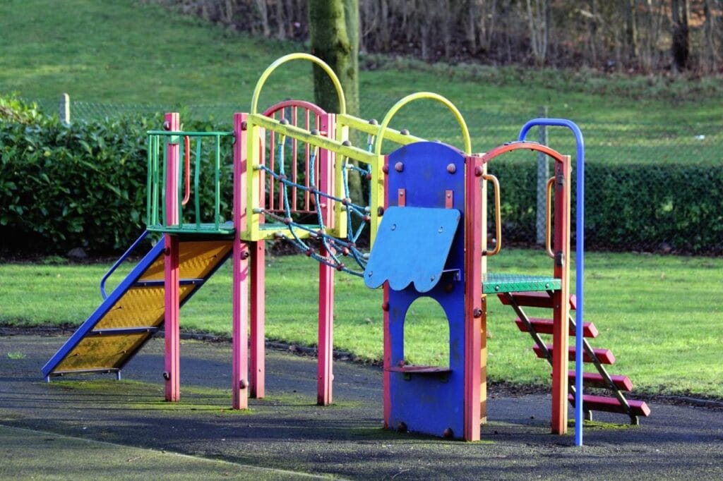 Outdoor playground play structure on a school site
