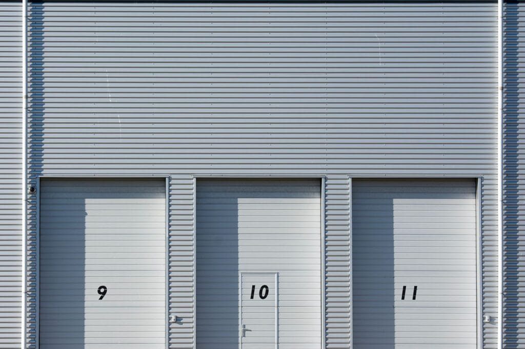 Metal roller shutter door on an industrial building