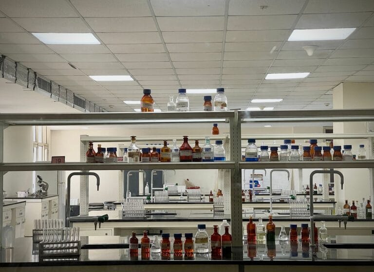 Laboratory bench and casework in a modern science laboratory