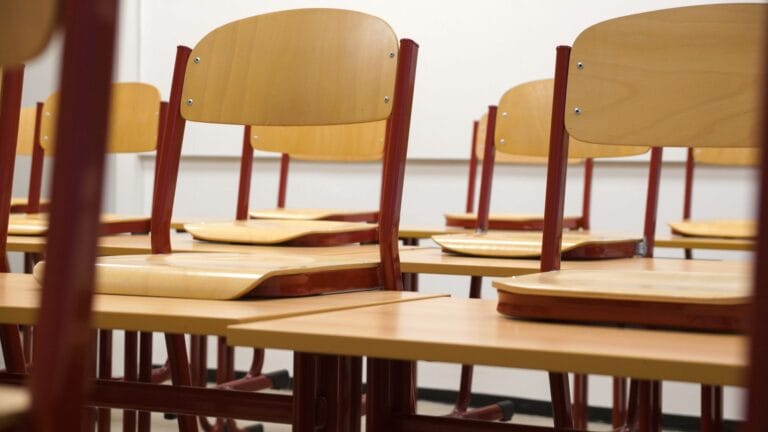 Classroom desks and chairs in a school project