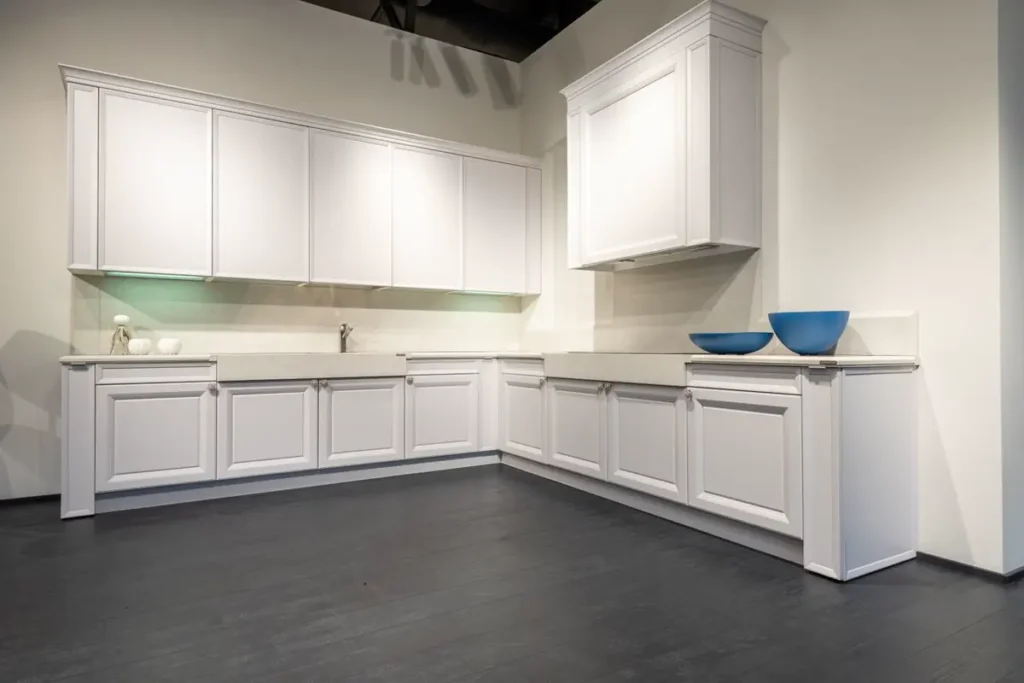 Kitchen cabinet run representing cabinets sourced from China for Middle East and GCC projects