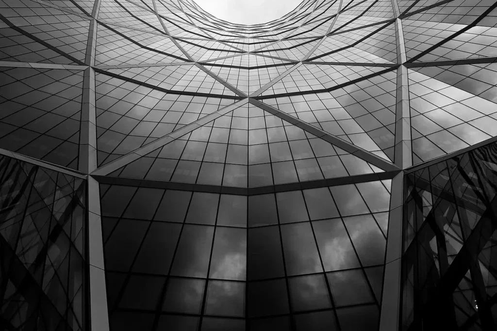 Structural glass roof and facade seen from below, skylight and glass roof system manufacturers in China