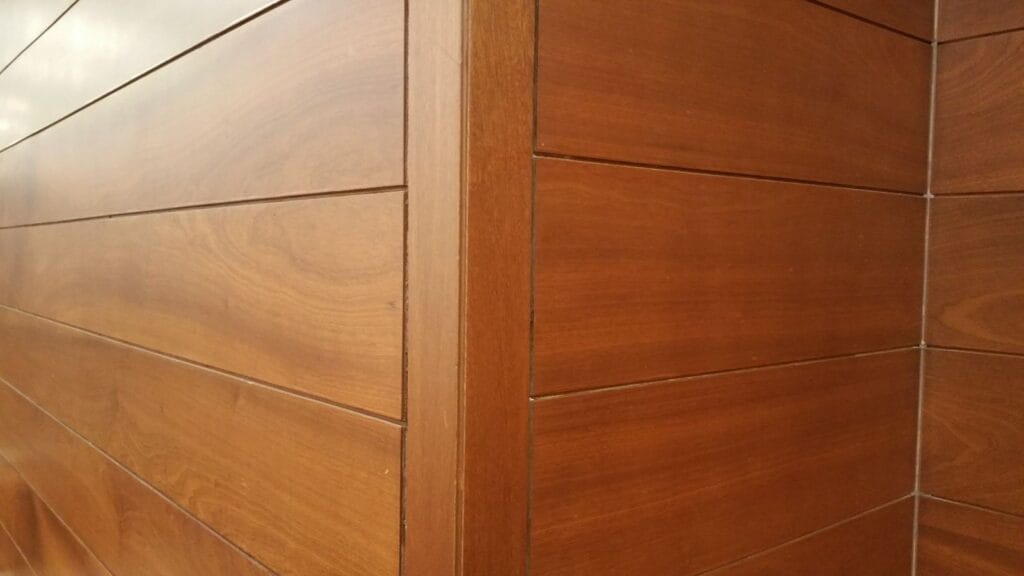 Close-up of wood veneer wall panels used in furniture and casegoods