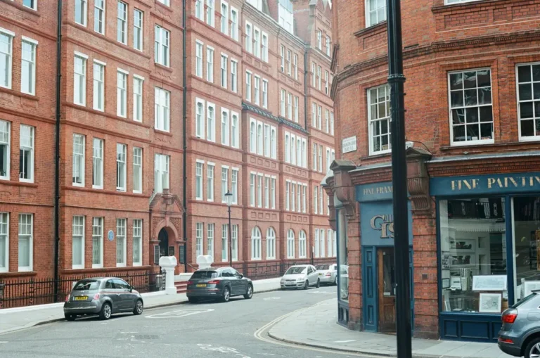 Brick buildings lining a quiet London street