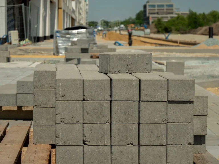 Concrete blocks stacked at a construction site