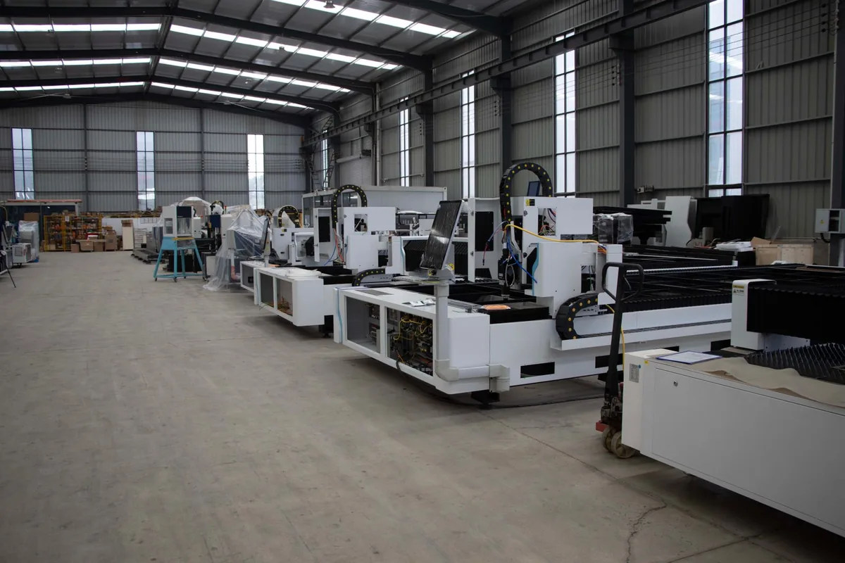 Row of industrial machines in a workshop