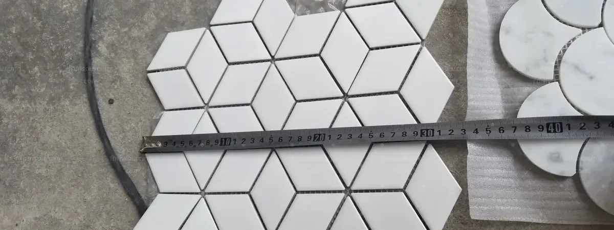 Rhombus marble mosaic sheet dimension check China tile inspection
