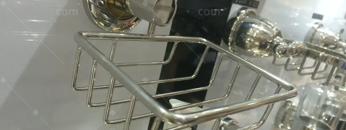 Brass-finish bathroom accessories reviewed with the client during the China sourcing trip