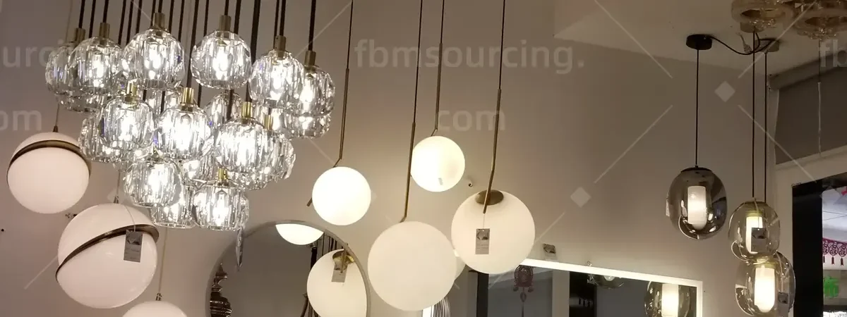 Designer pendant and crystal lighting selection at Foshan lighting mall