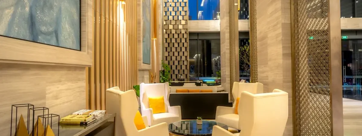 Hotel lobby lounge armchairs and coffee table - hotel lobby furniture sourcing from China