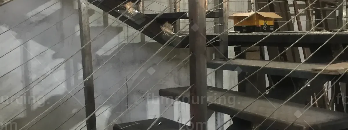 building material sourcing agent factory visit - steel staircase and cable railing fabrication - US contractor project